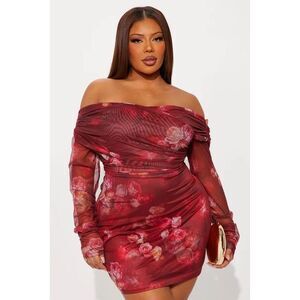 Floral Mesh Mini Dress - Red/combo